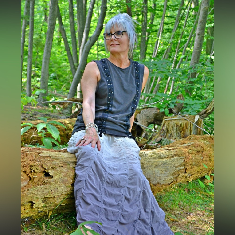 Tough Luv gray Lace Up Double Corset Front Tank Top